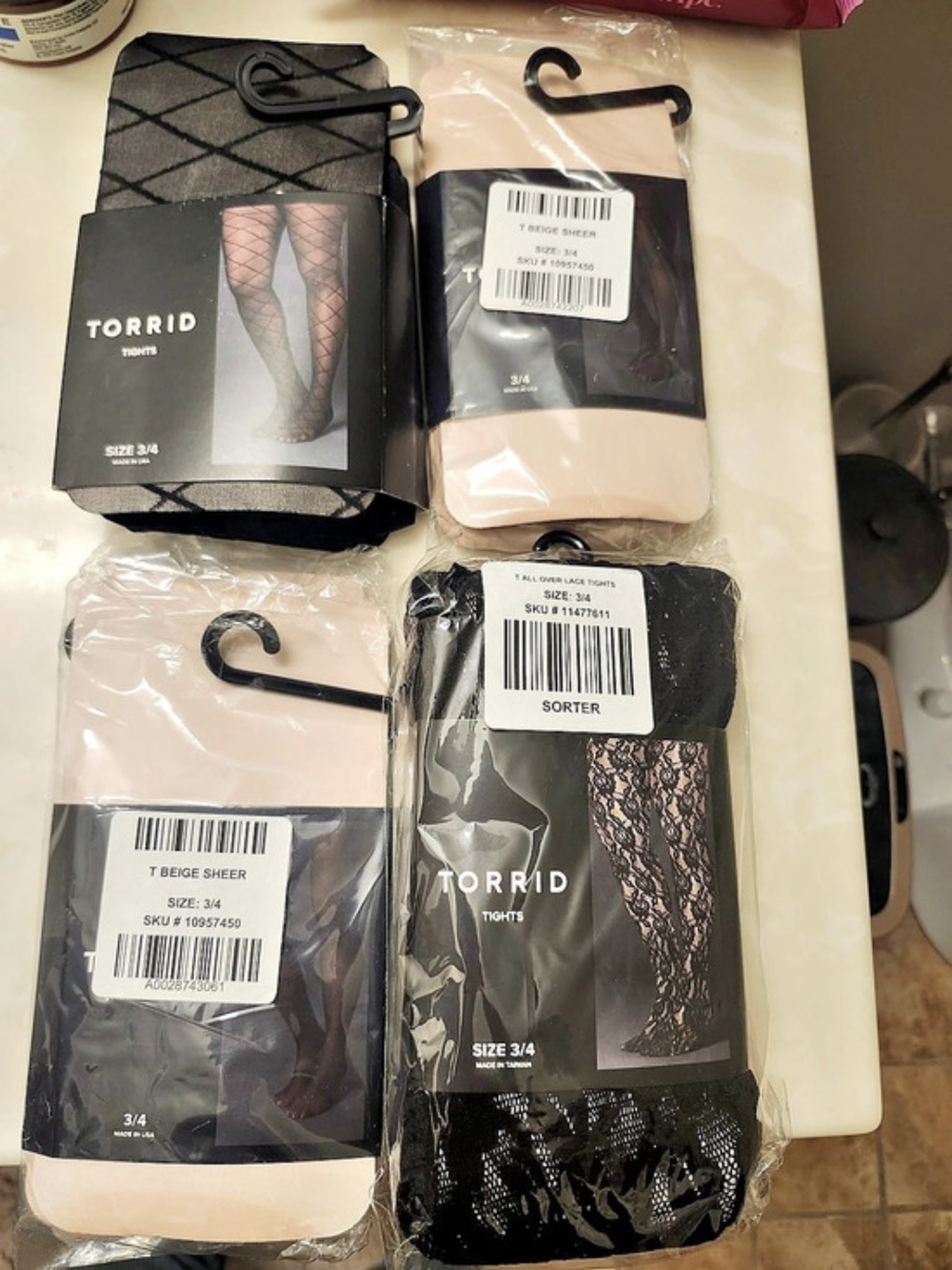Torrid Tights Bundle (Flocked Diamond, Beige Sheer, All Over Lace) Patterned,NWT
